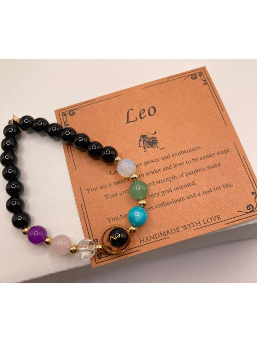 Leo Zodiac Stretch Bracelet Multicolor Gemstone Beads -3B